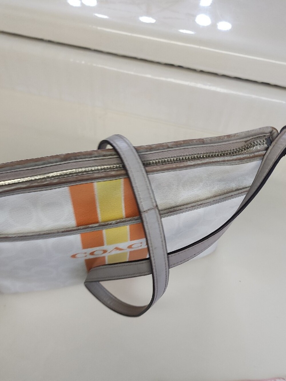 Coach White Crossbody with Orange and Yellow Stripe Detail - Picture 13 of 16